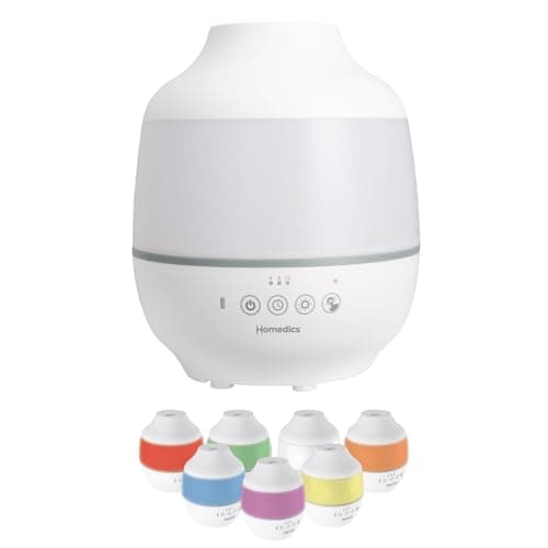 Homedics TotalComfort Humidifier – Large Air Humidifiers for Bedroom, Plants, Office – Cool Mist, Essential Oil Pads and Built-In Timer, 7-Color Night-Light, 2 Mist Settings, White