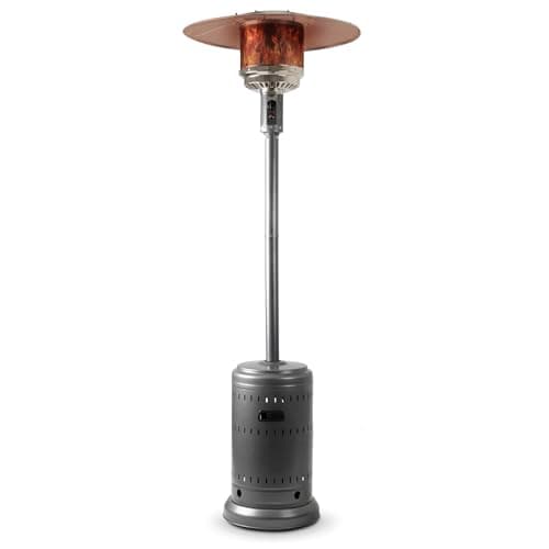 Amazon Basics 46,000 BTU Outdoor Propane Patio Heater with Wheels, Commercial & Residential, Slate Gray, with water tank, 32.1 x 32.1 x 91.3 inches (LxWxH)