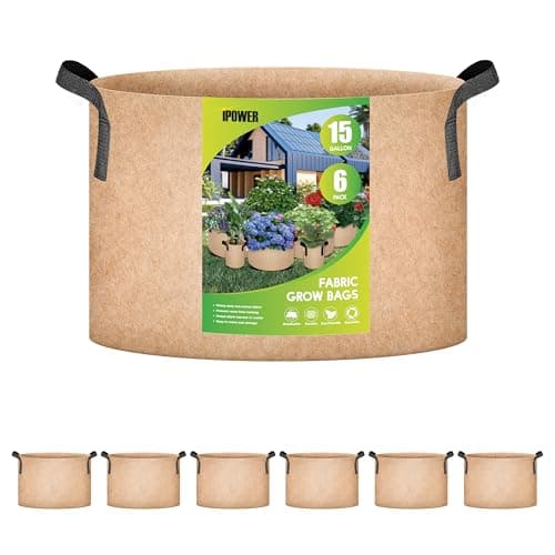 iPower Grow Bag 15 Gallon 6-Pack Heavy Duty Plant Pots, 300g Thick Nonwoven Fabric Containers Aeration with Nylon Handles, for Planting Vegetables, Fruits, Flowers, Tan 2024 Version