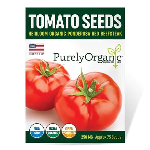 Organic Tomato Seeds (Ponderosa Red Beefsteak) - Approx 75 Seeds - USDA Organic, Non-GMO, Open Pollinated, Heirloom, USA Origin