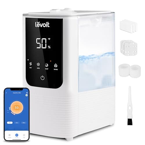 LEVOIT Humidifiers for Bedroom Home, Smart Warm and Cool Mist Air Humidifier for Large Room, Auto Customized Humidity, Fast Symptom Relief, Easy Top Fill, Essential Oil, Quiet, OasisMist4.5L, White