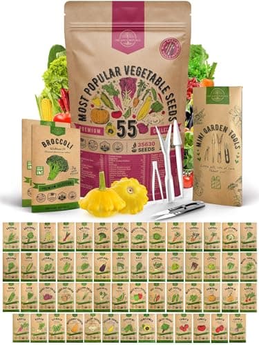 55 Vegetable Seeds Variety Pack - 35,600+ Non-GMO Heirloom Seeds for Planting Vegetables and Fruits in Individual Seed Packets, Home Survival Garden Seeds for Hydroponic, Indoor and Outdoors Gardening