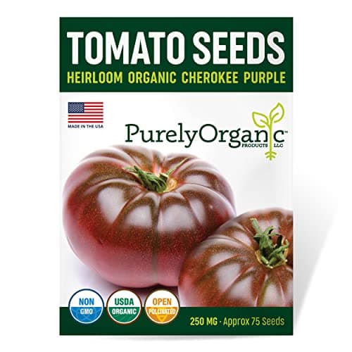 Purely Organic Tomato Seeds (Cherokee Purple) - Approx 75 Seeds - Certified Organic, Non-GMO, Open Pollinated, Heirloom, USA Origin