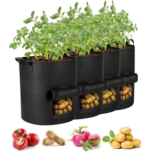 4 Packs 10 Gallon Potato Grow Bags, Heavy Duty Nonwoven Fabric Pots with Handles for Planting Vegetables, Flowers