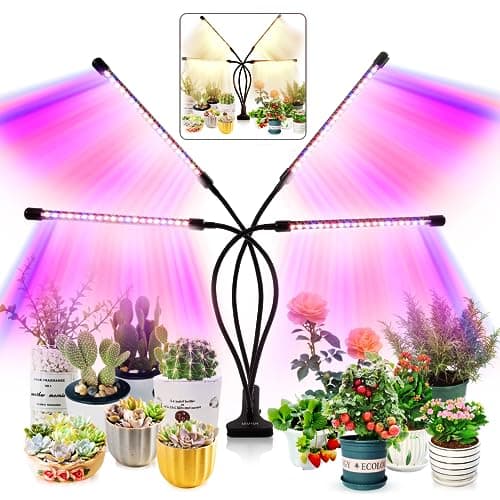 Grow Light for Indoor Plants - Upgraded Version 80 LED Lamps with Full Spectrum & Red Blue Spectrum, 3/9/12H Timer, 10 Dimmable Level, Adjustable Gooseneck,3 Switch Modes